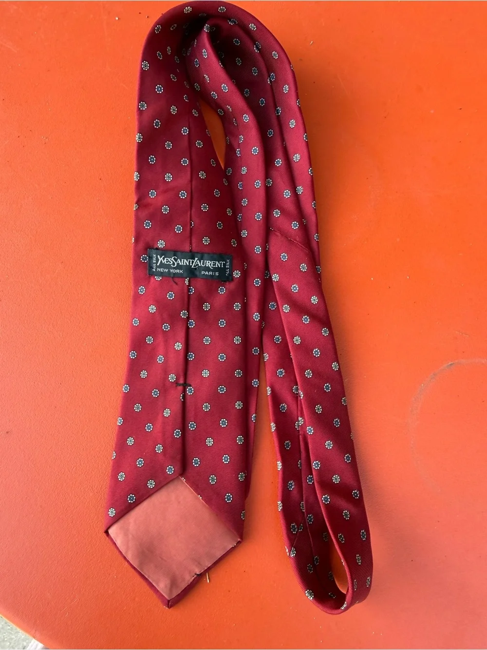 Yves Saint Laurent Silk Tie Mens‎ Blue Red Striped Embroidered YSL - CJ